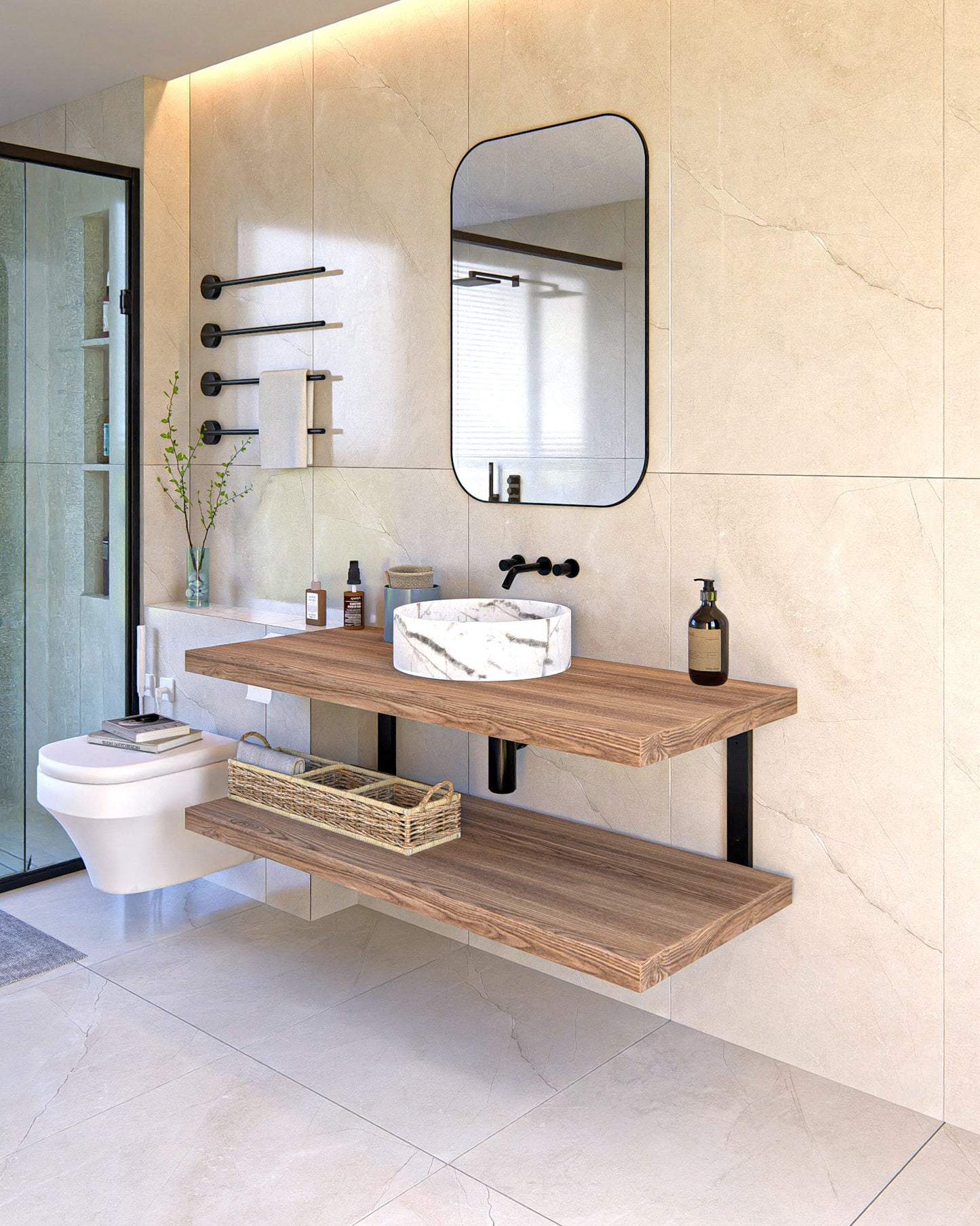 Double Bracket Washbasin Support | Heavy-Duty Sink & Floating Shelf Brackets | Wall-Mounted Vanity Brackets | Custom Sizes Available