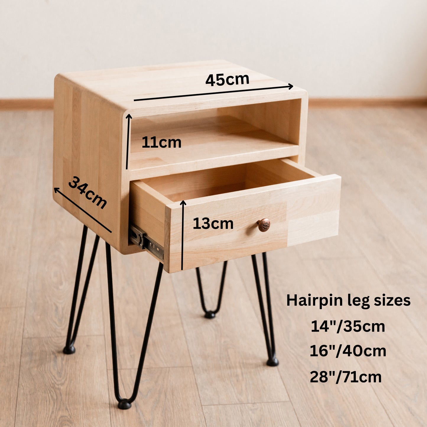 Modern Bedside Table, Nightstand Bedroom With Hairpin Legs