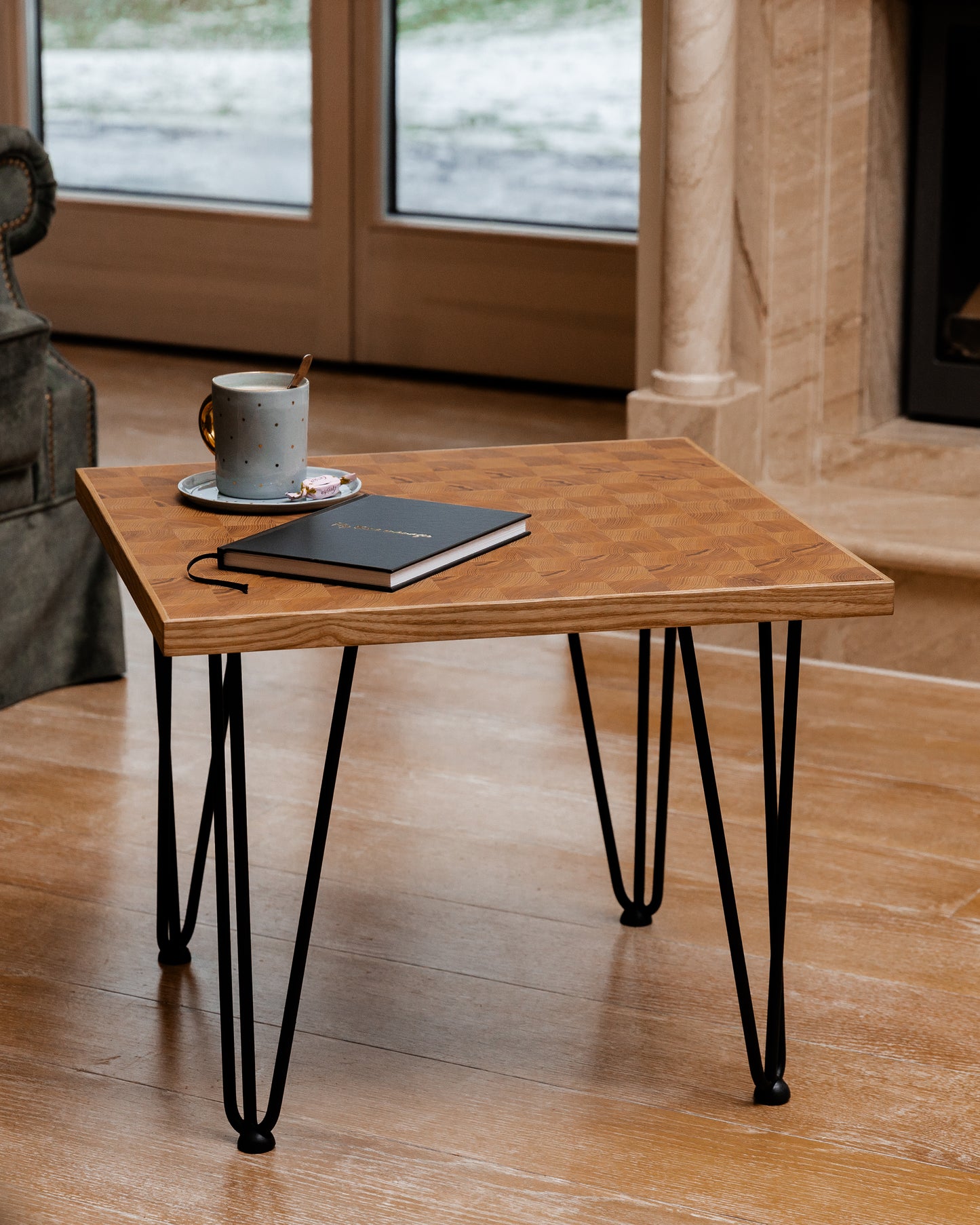 Oak wood Coffee table living room center table small modern coffee table chess like design