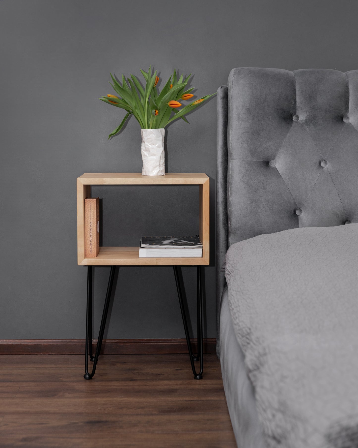 Modern Bedside Table, Nightstand Bedroom With Hairpin Legs