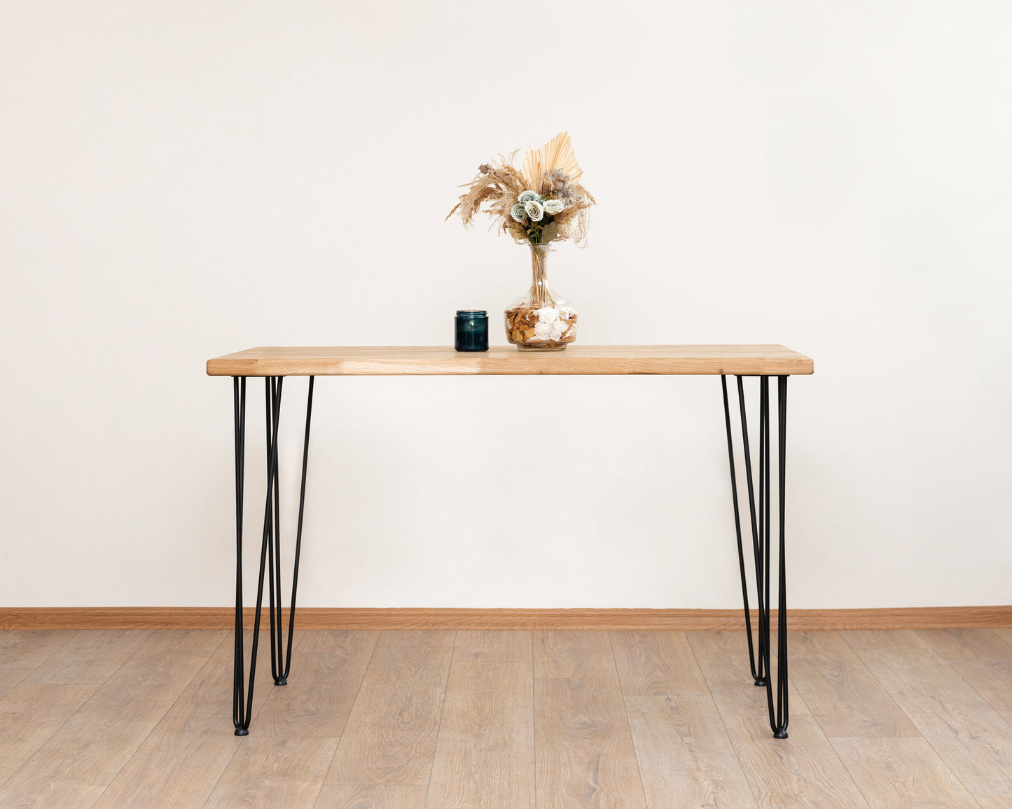 Oak Dining Table With Hairpin Metal Legs Modern Interior Table With Oil Wax finish