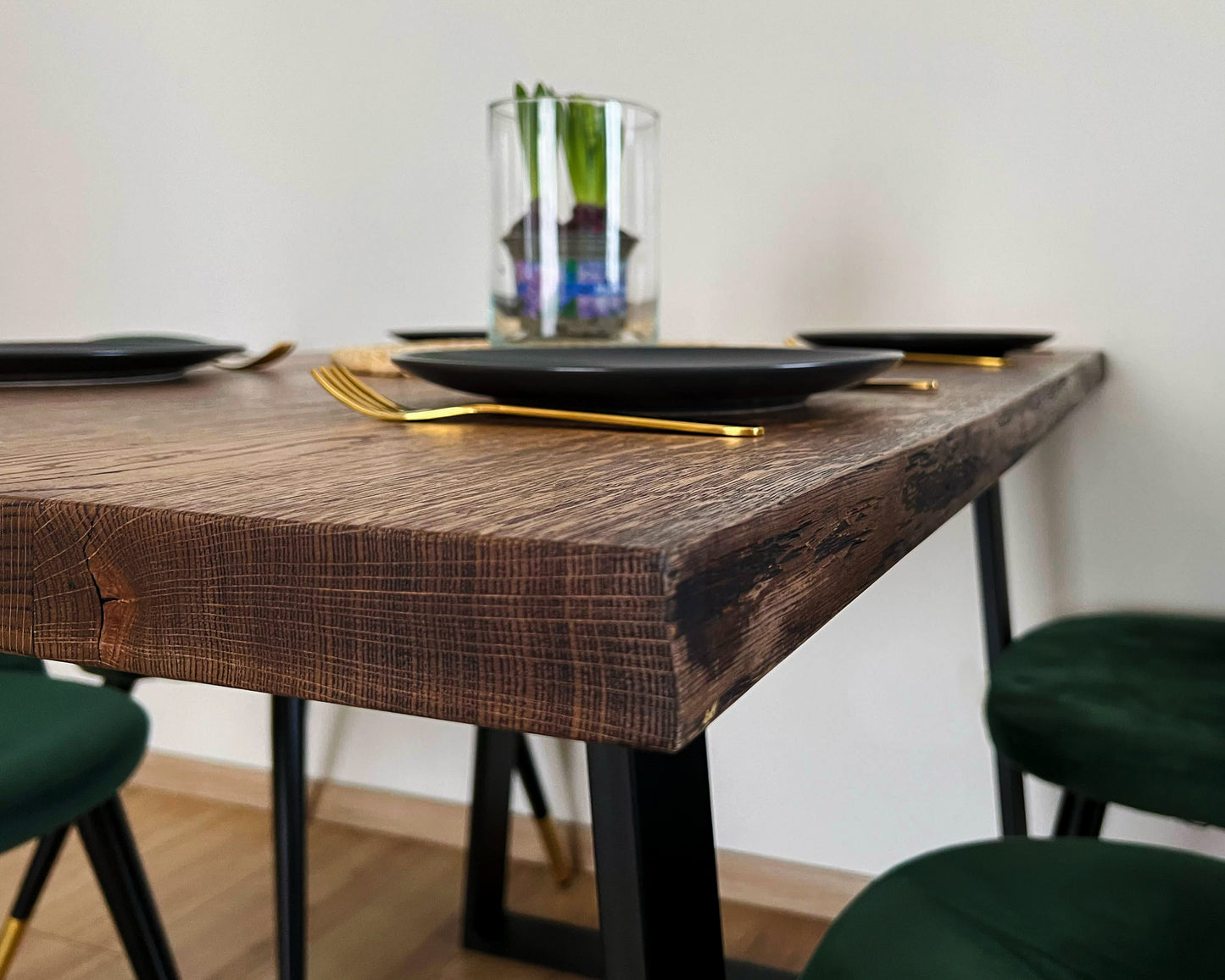 Modern Oak Wood Dining Table, Live Edge