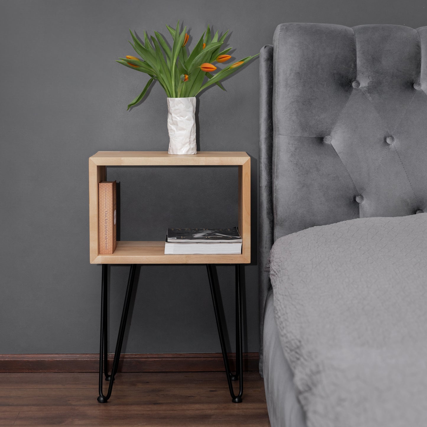 Modern Bedside Table, Nightstand Bedroom With Hairpin Legs