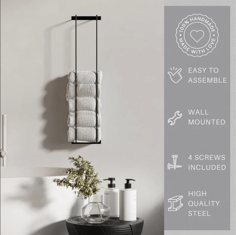 Towel Rack Towel Holder Wall Mount Metal Storage Bathroom Accessories - FREYO