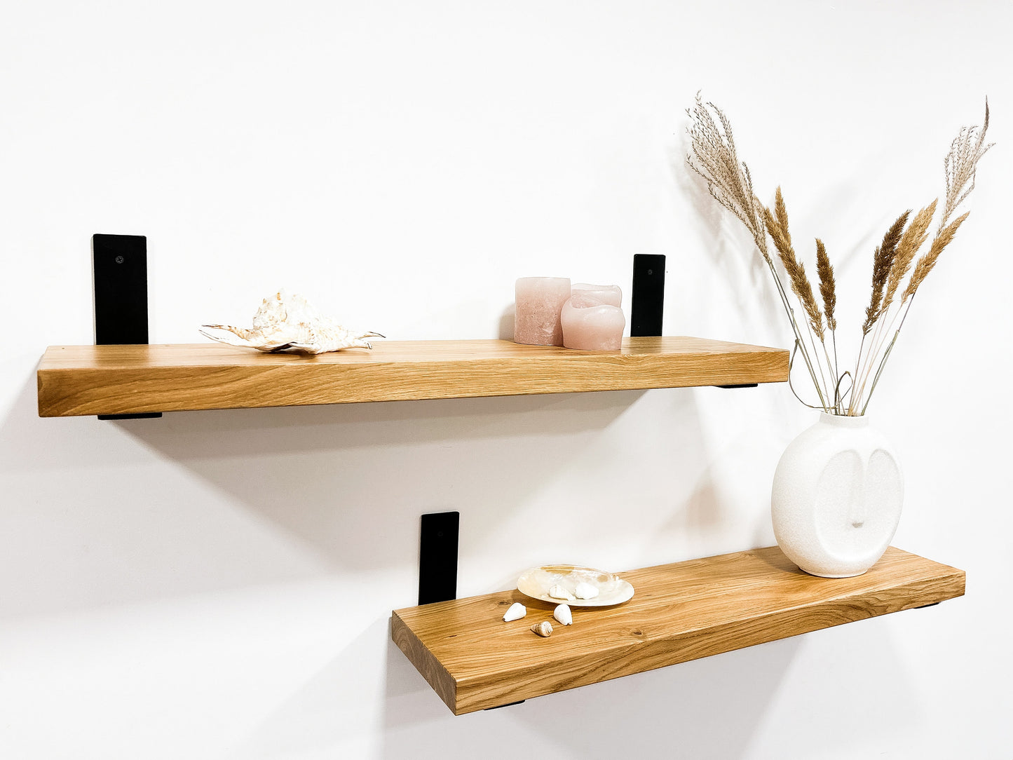 Solid Oak Wood Mounted Shelf With Brackets Shelf Floating Shelves Wall For Kitchen Bathroom Living Room - FREYO