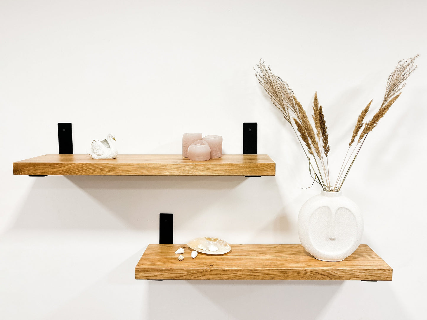 Solid Oak Wood Mounted Shelf With Brackets Shelf Floating Shelves Wall For Kitchen Bathroom Living Room - FREYO