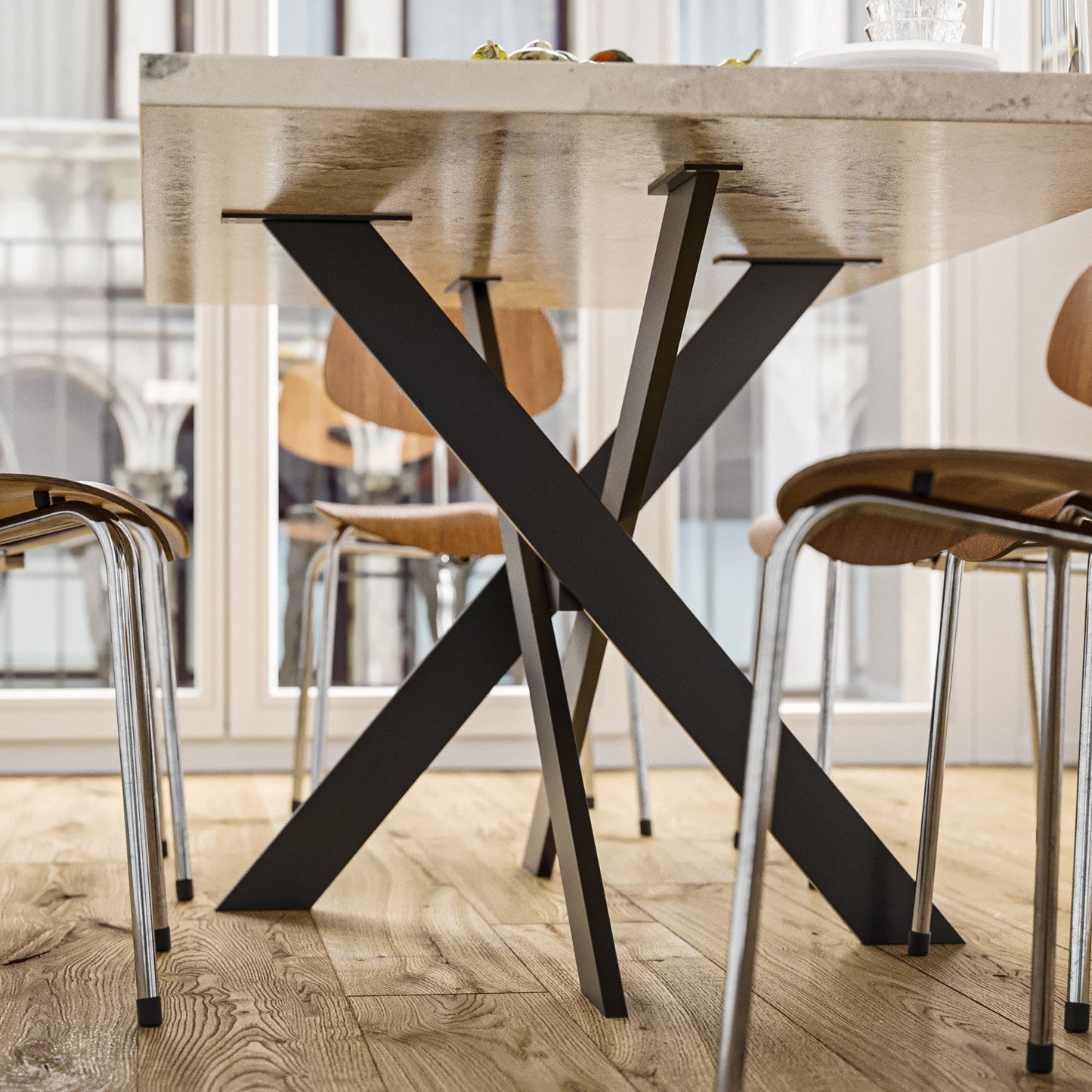 Table Legs Cross Frame Table Runners Steel "Crossed Steel Profiles" Dining Table Base For Your Unique Table Top Table Base - FREYO