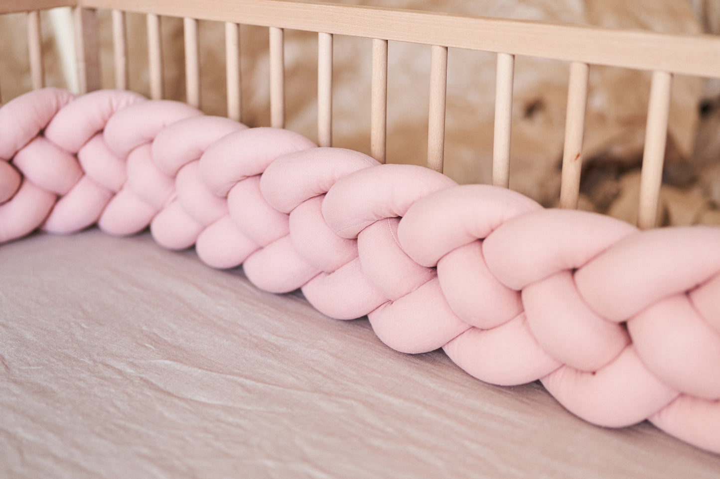 Crib Bedding Bumper Pads | Natural Linen Double Braided Cot Safety Guard