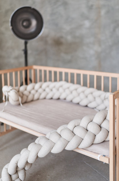 Crib Bedding Bumper Pads | Natural Linen Double Braided Cot Safety Guard