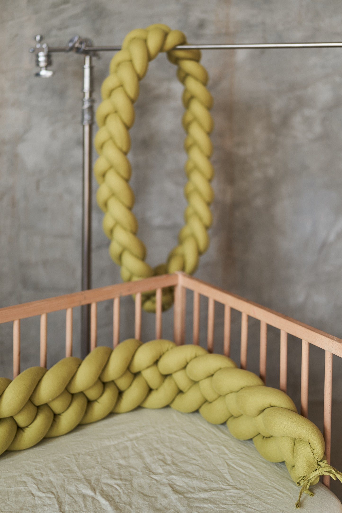 Crib Bedding Bumper Pads | Natural Linen Double Braided Cot Safety Guard