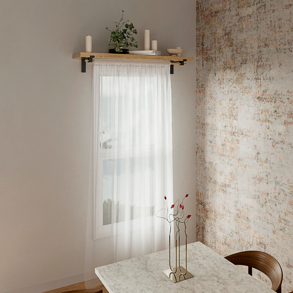Shelf Bracket with Curtain Rod Holder: Steel Wall Support (Sold Individually)