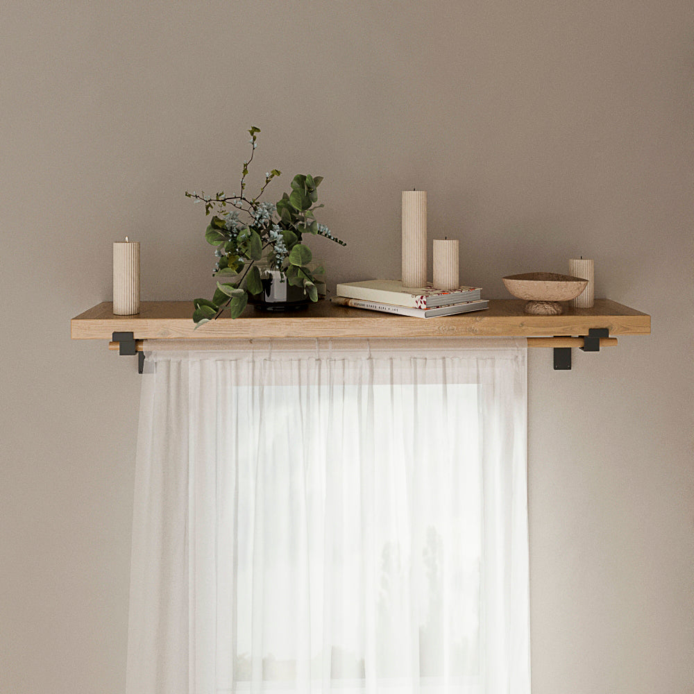 Shelf Bracket with Curtain Rod Holder: Steel Wall Support (Sold Individually)