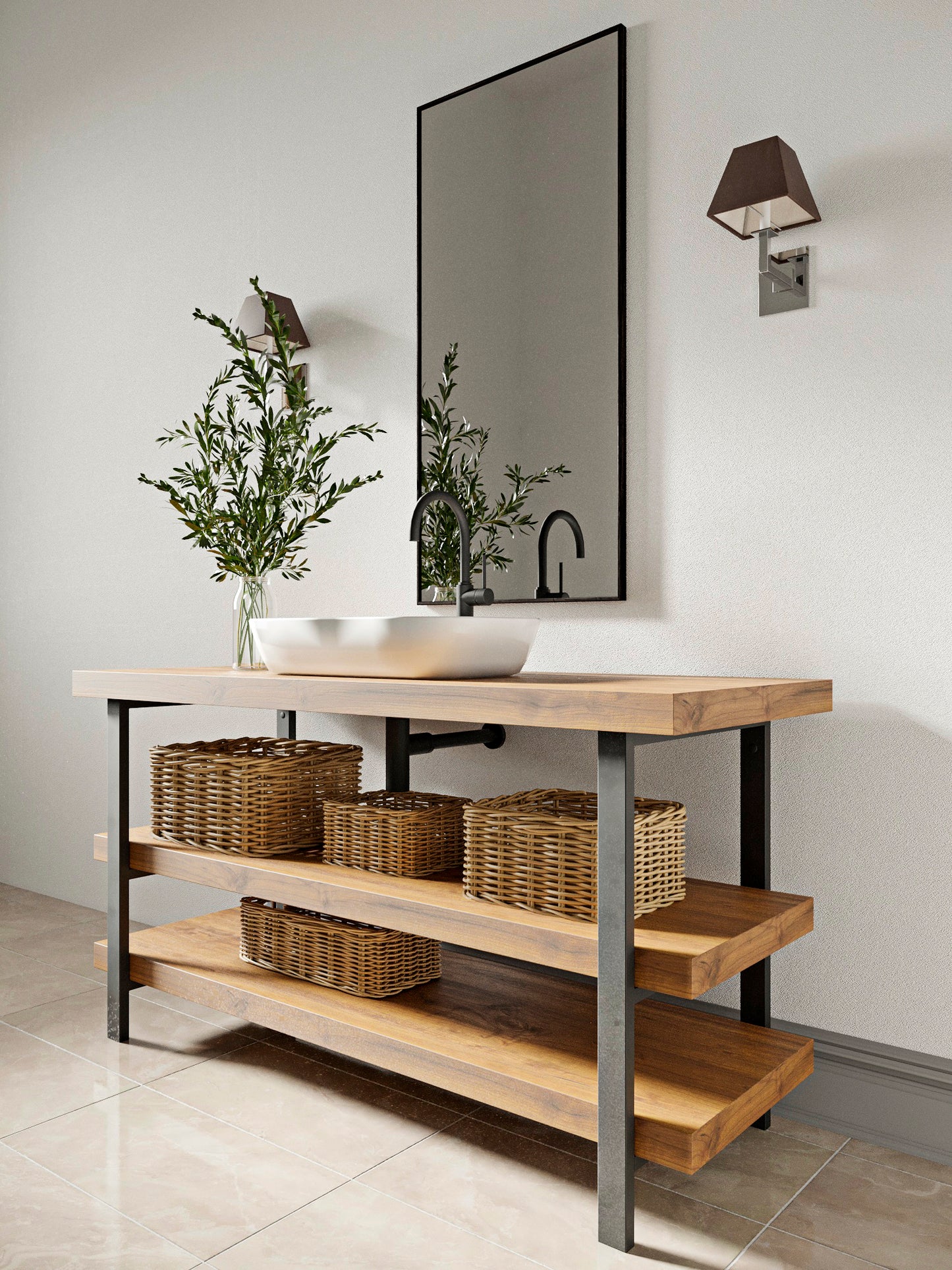 Metal Vanity Legs with Double Shelves | 76cm Bathroom Cabinet Legs | Double Shelf Feet | Furniture Brackets | 30"