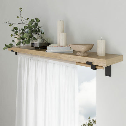 Shelf Bracket with Curtain Rod Holder: Steel Wall Support (Sold Individually)