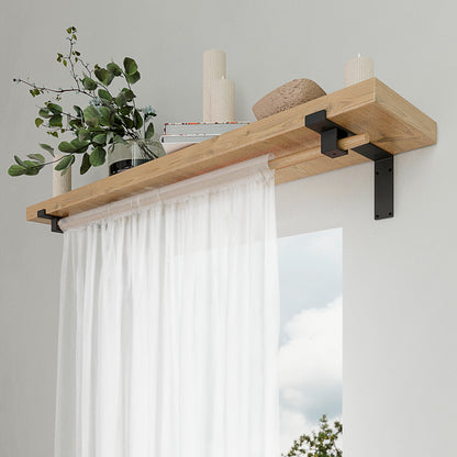 Shelf Bracket with Curtain Rod Holder: Steel Wall Support (Sold Individually)