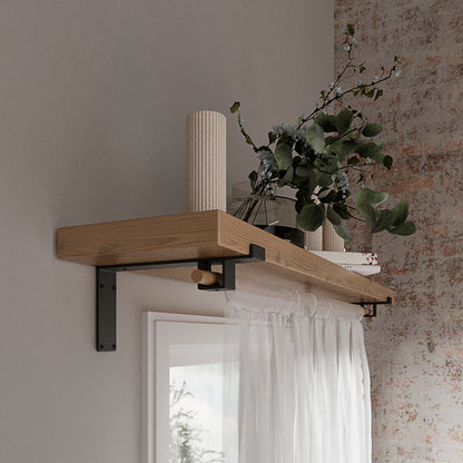 Shelf Bracket with Curtain Rod Holder: Steel Wall Support (Sold Individually)
