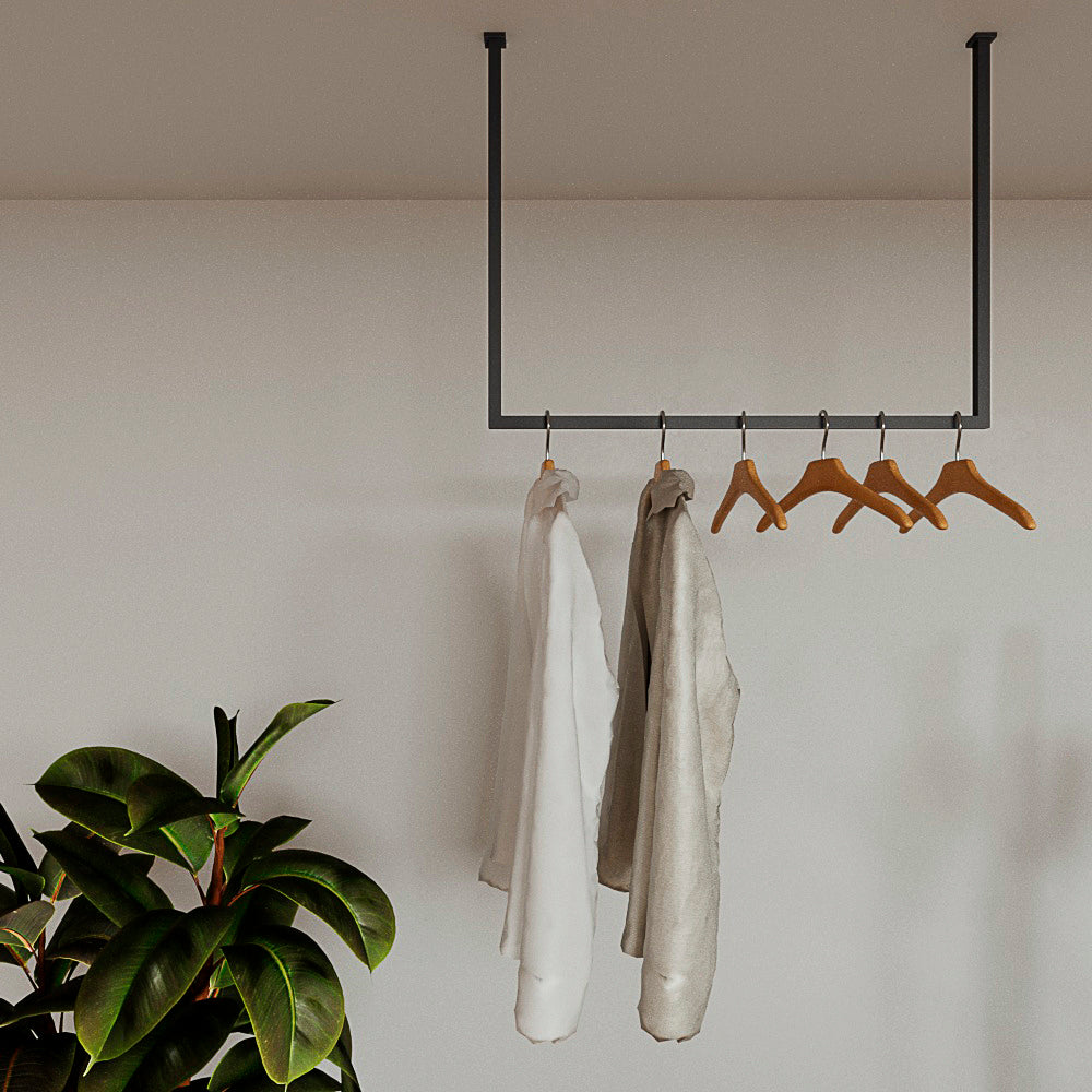 Ceiling Metal Clothes Rail – Minimalist Steel Hanging Wardrobe Rack