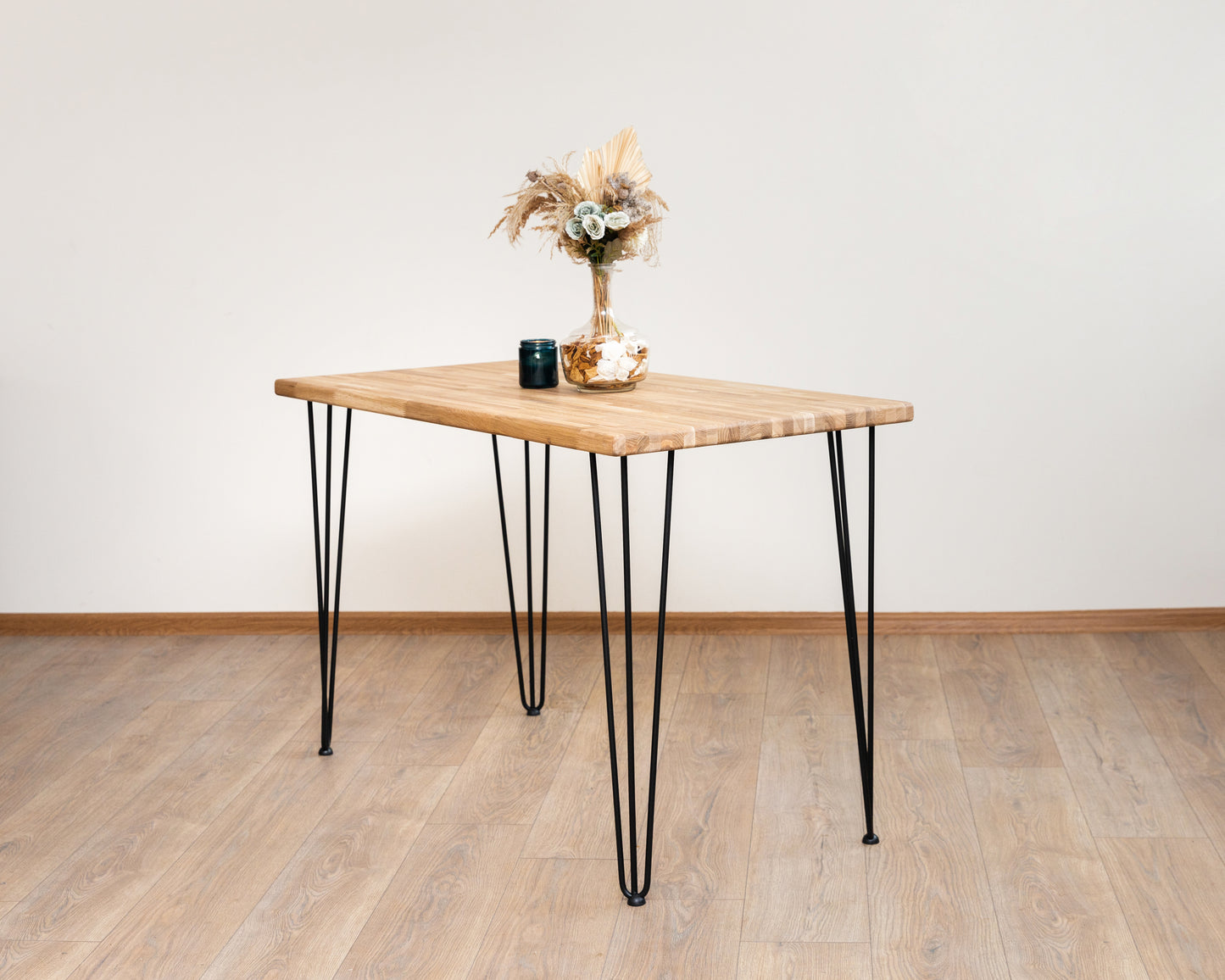 Oak Dining Table With Hairpin Metal Legs Modern Interior Table With Oil Wax finish