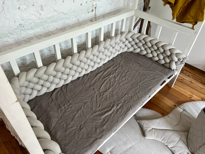 Crib Bedding Bumper Pads | Natural Linen Triple Braided Cot Safety Guard