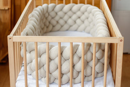 Crib Bedding Bumper Pads | Natural Linen Triple Braided Cot Safety Guard