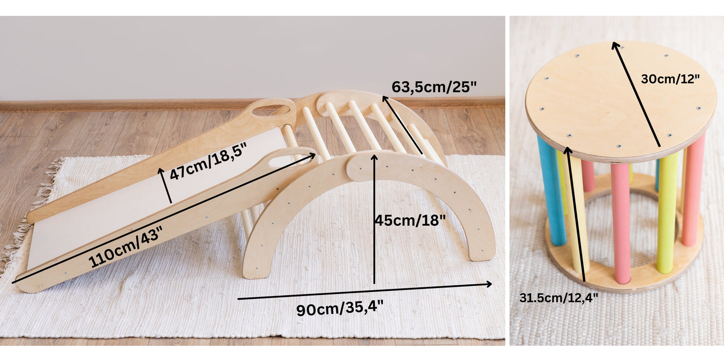 Montessori Climbing Arch, Small Kids Play Set, Sliding with Arch and Rocker