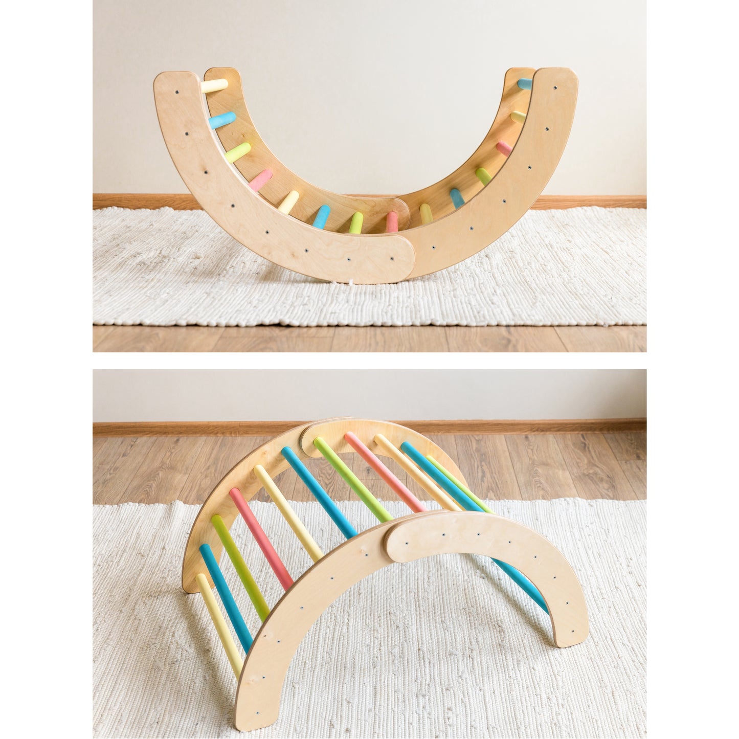 Montessori Climbing Arch, Small Kids Play Set, Sliding with Arch and Rocker