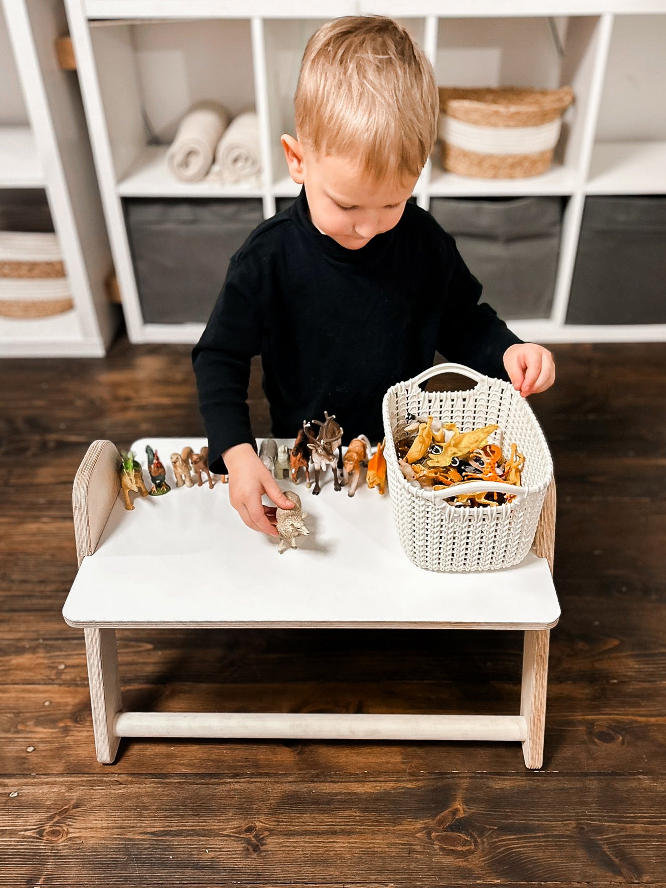 Kids Table, Reversible Tabletop with Blackboard, Montessori Table For Toddlers, End Table