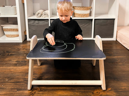 Kids Table, Reversible Tabletop with Blackboard, Montessori Table For Toddlers, End Table