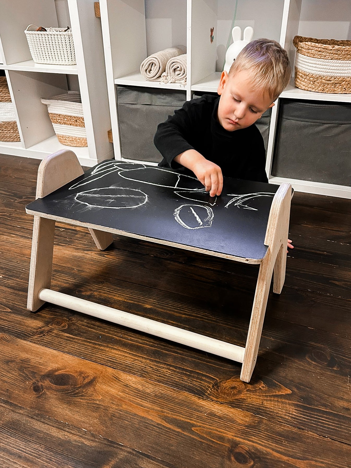 Kids Table, Reversible Tabletop with Blackboard, Montessori Table For Toddlers, End Table