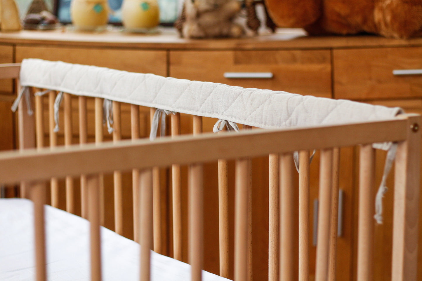 Flax linen nursery, Linen rail, cover Crib, Rail Cover, Baby Teething Guard Padded Protector Set