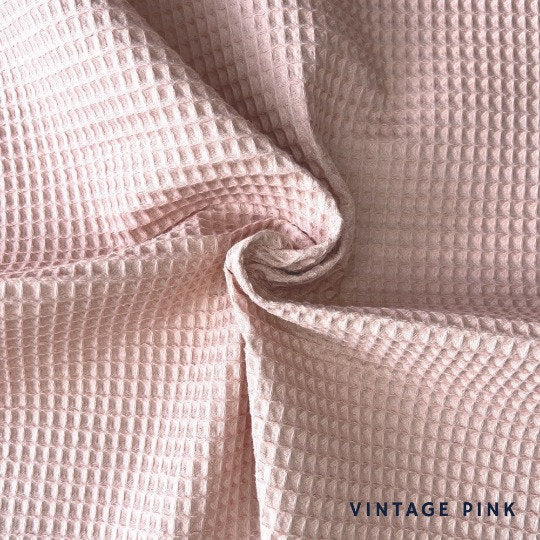 Vintage Pink Waffle Cotton Fabric, oekotex waffle, waffle piqué