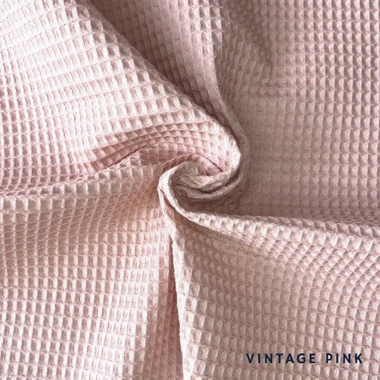 Vintage Pink Waffle Cotton Fabric, oekotex waffle, waffle piqué