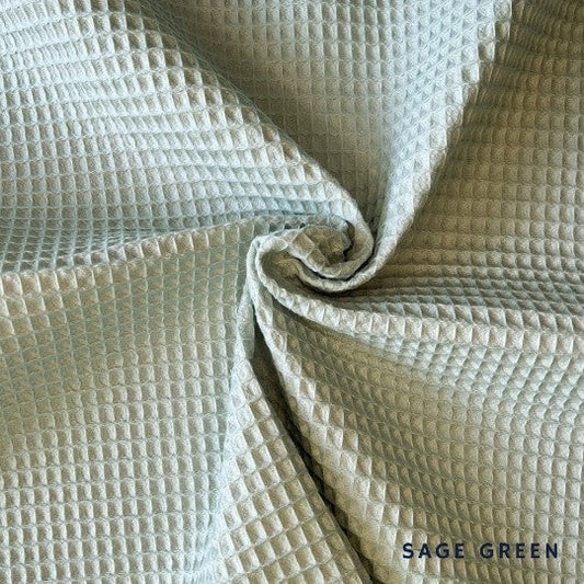 Sage green Waffle Cotton Fabric, oekotex waffle, waffle piqué