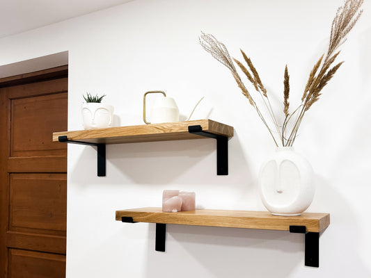 Solid Oak Wood Mounted Shelf With Brackets For Kitchen Bathroom Living RoomHeavy Duty Shelf - FREYO