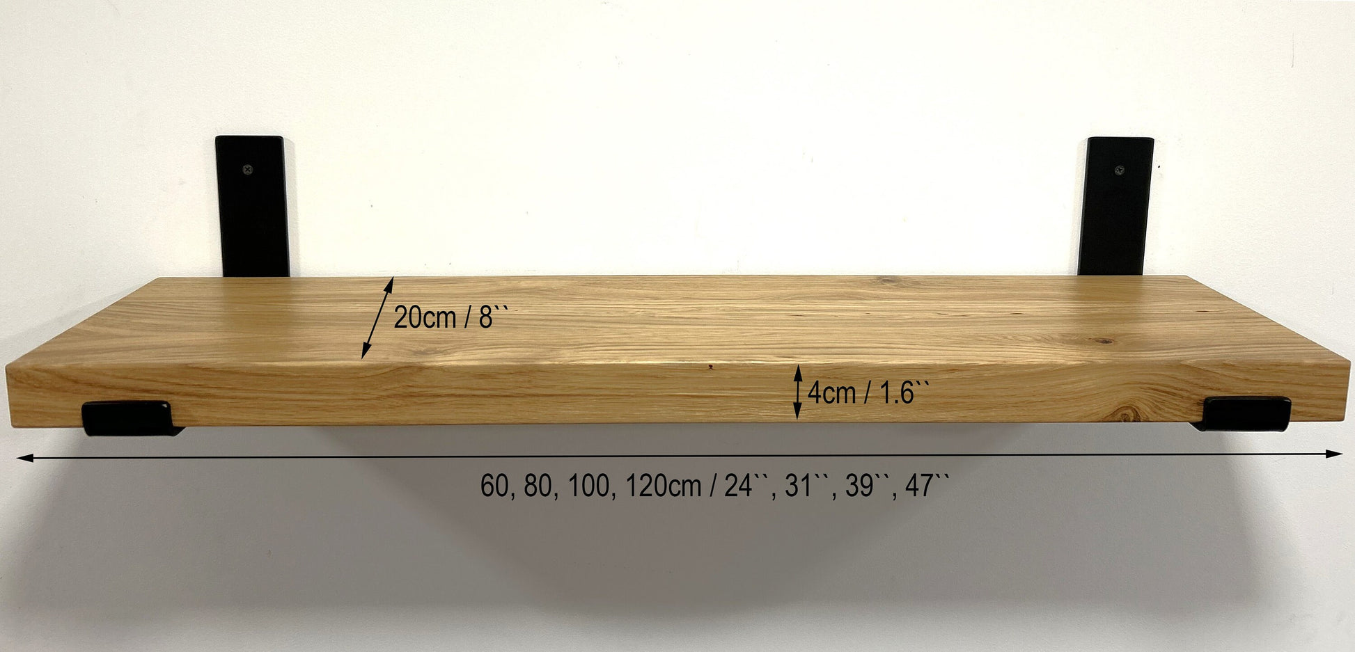 Solid Oak Wood Mounted Shelf With Brackets Floating Shelves Wall For Kitchen Bathroom Living Room - FREYO