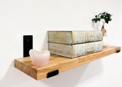 Solid Oak Wood Mounted Shelf With Brackets Floating Shelves Wall For Kitchen Bathroom Living Room - FREYO