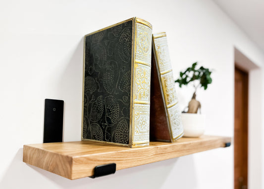 Solid Oak Wood Mounted Shelf With Brackets Floating Shelves Wall For Kitchen Bathroom Living Room - FREYO