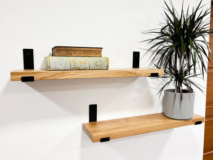 Solid Oak Wood Heavy Duty Shelf Floating Shelves Wall Mounted Brackets For Kitchen Bathroom Living Room - FREYO